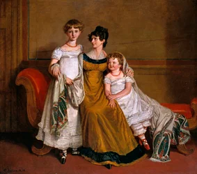 Retrato de una mujer con dos niños en un interior doméstico, c.1815
